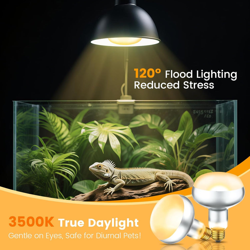 2-Pack 100W Reptile Heat Lamp Bulbs – UVA Daylight Basking Light for Bearded Dragons, Lizards, Turtles, E26 Base