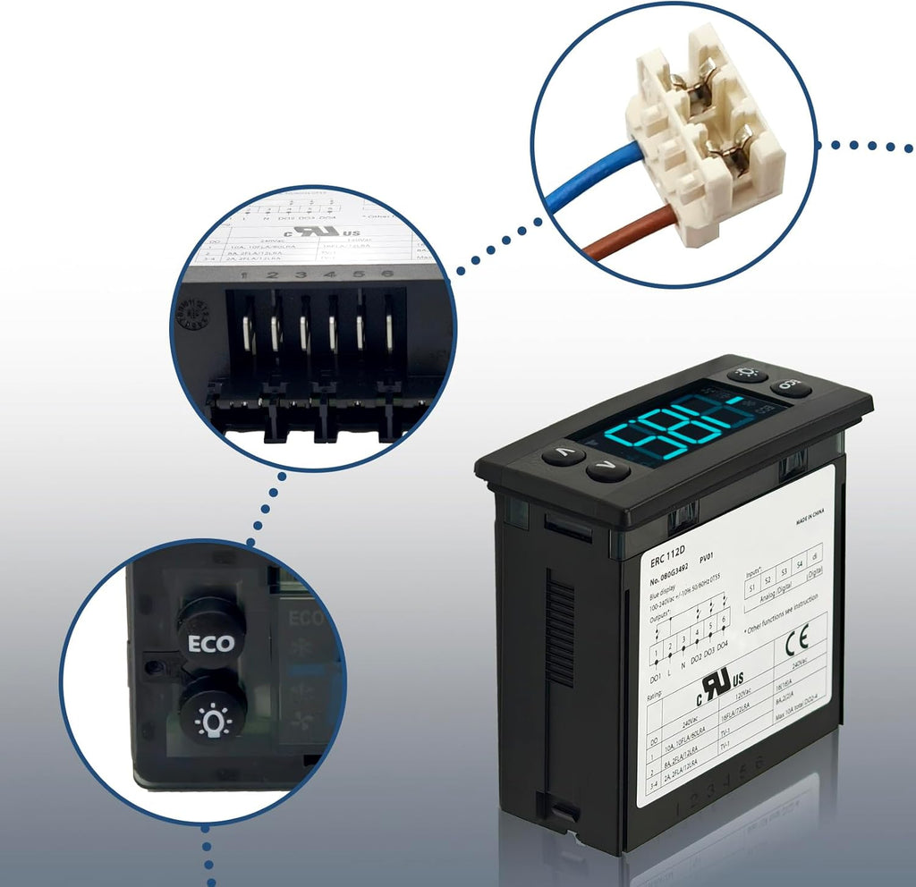 ERC112D Temperature Controller Kit, New BEV Air 00C30-123D-03 Temperature Controller with Dual NTC Sensor Probes, Compatible with Beverage Air Refrigerators