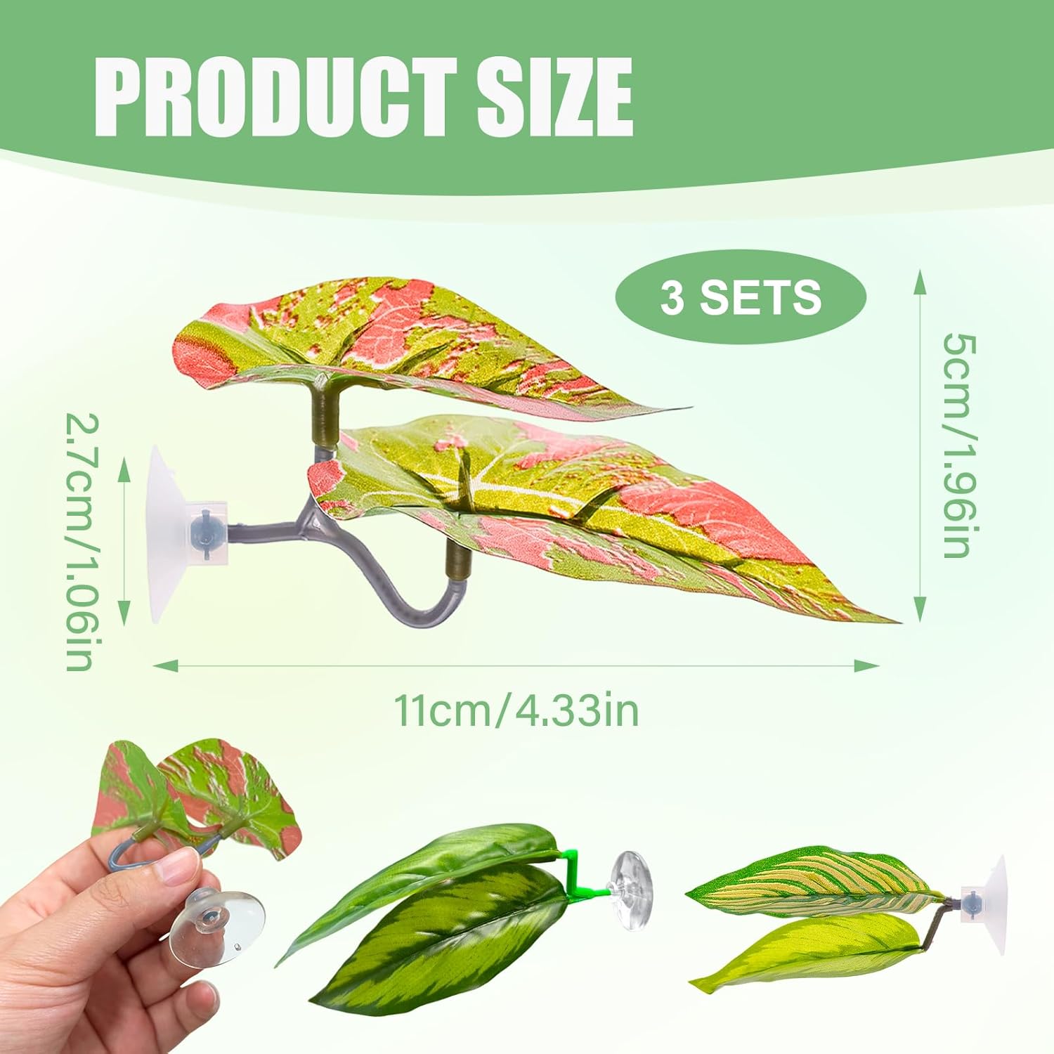 3Pcs Betta Leaf Hammock Betta Bed Fish Tank Accessories Soft Aquarium Decor Plastic Plants with Suction Cup,Simulating The Natural Habitat for Betta Spawning Grounds Breeding Resting Bed（Double Leaf）