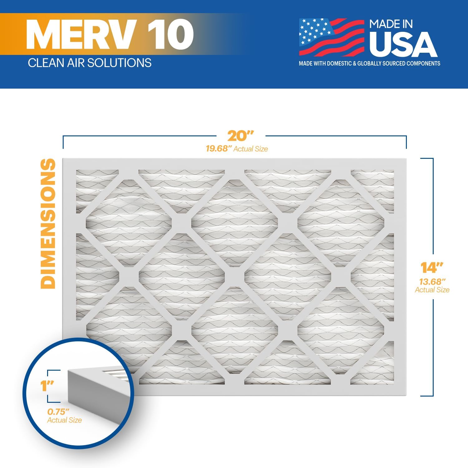 BNX TruFilter 14x20x1 MERV 10 (2-Pack) AC Furnace Air Filter - MADE IN USA - Pleated Air Conditioner HVAC AC Furnace Filters - Removes Odor, Mold, Bacteria, Smoke
