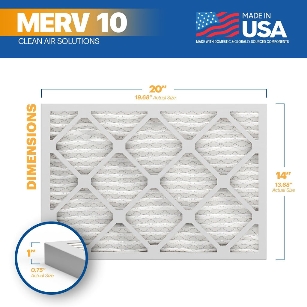 BNX TruFilter 14x20x1 MERV 10 (6-Pack) AC Furnace Air Filter - MADE IN USA - Pleated Air Conditioner HVAC AC Furnace Filters - Removes Odor, Mold, Bacteria, Smoke