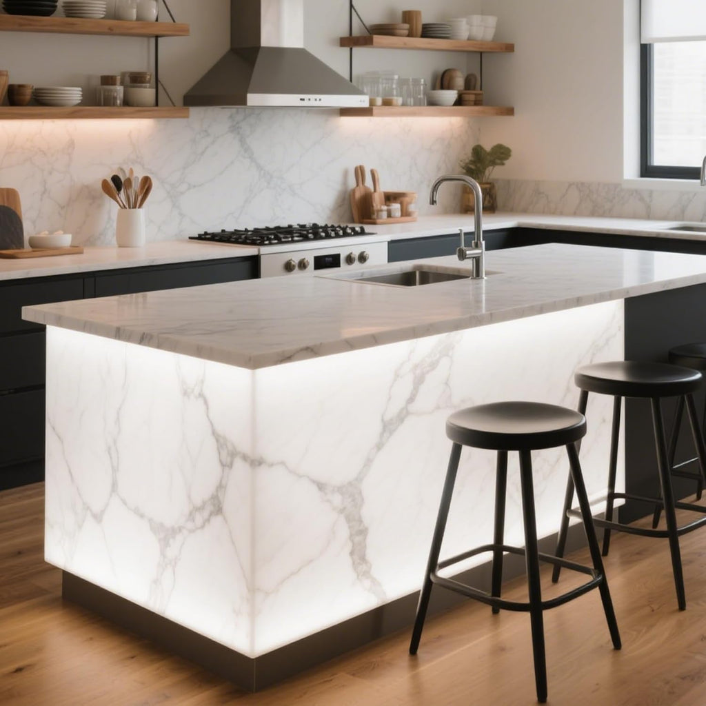 4PCS Soft LED Backlight Panel 36W 6000K White Light Board for Natural Stone or Quartz, Bendable & Cuttable 19.3X9.6 inch（Power Supply not Included）