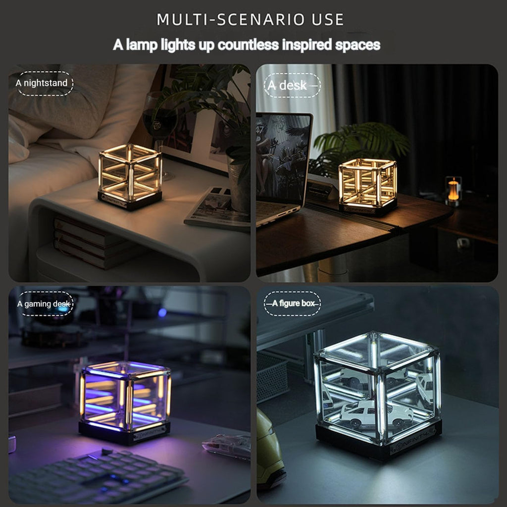 Infinite Space Abyss Lamp, Creative 4D Infinite Space Abyss Night Light with Touch Dimming, Rechargeable LED Hyper Cube Night Light for Gaming Setup Futuristic Room Décor (Blue, Stepless dimming)