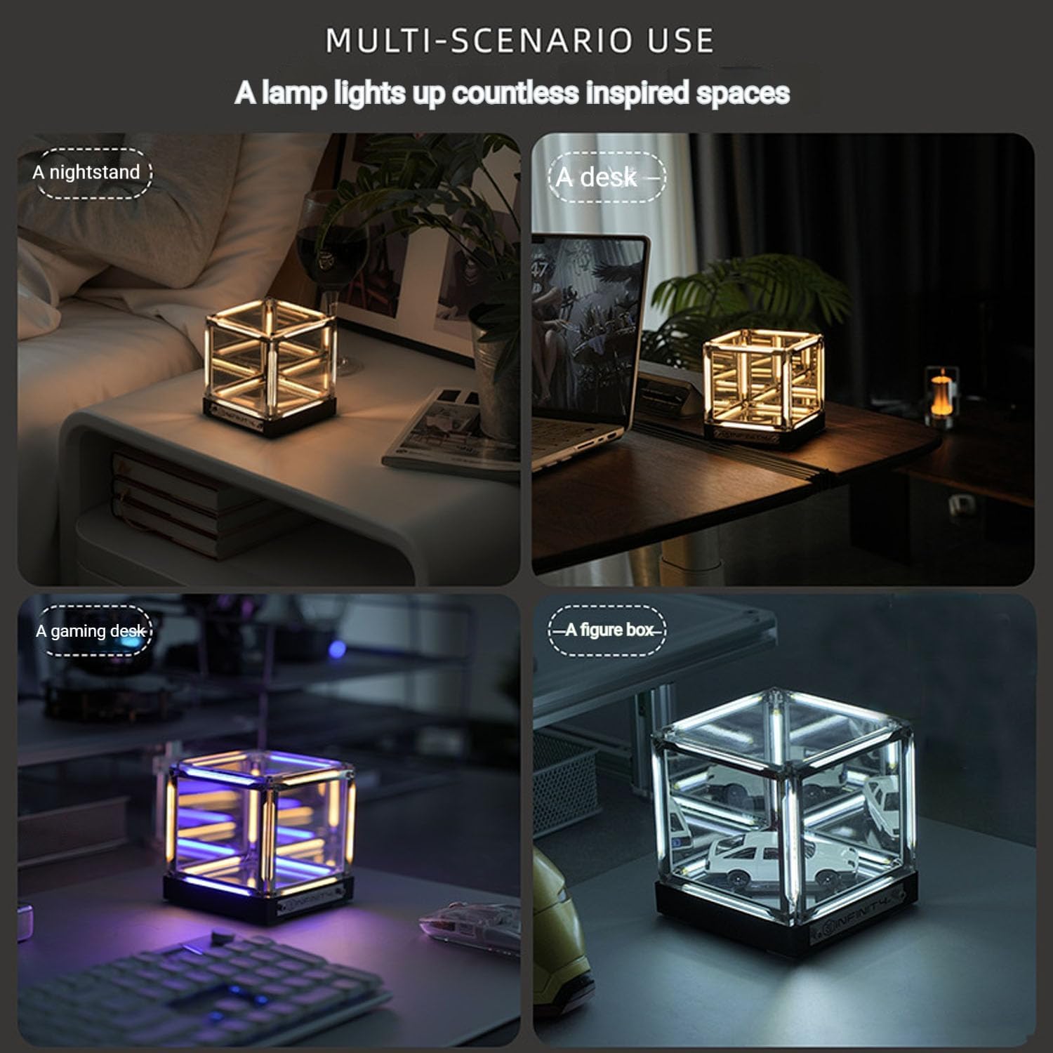 Infinite Space Abyss Lamp, Creative 4D Infinite Space Abyss Night Light with Touch Dimming, Rechargeable LED Hyper Cube Night Light for Gaming Setup Futuristic Room Décor (X Stepless dimming)