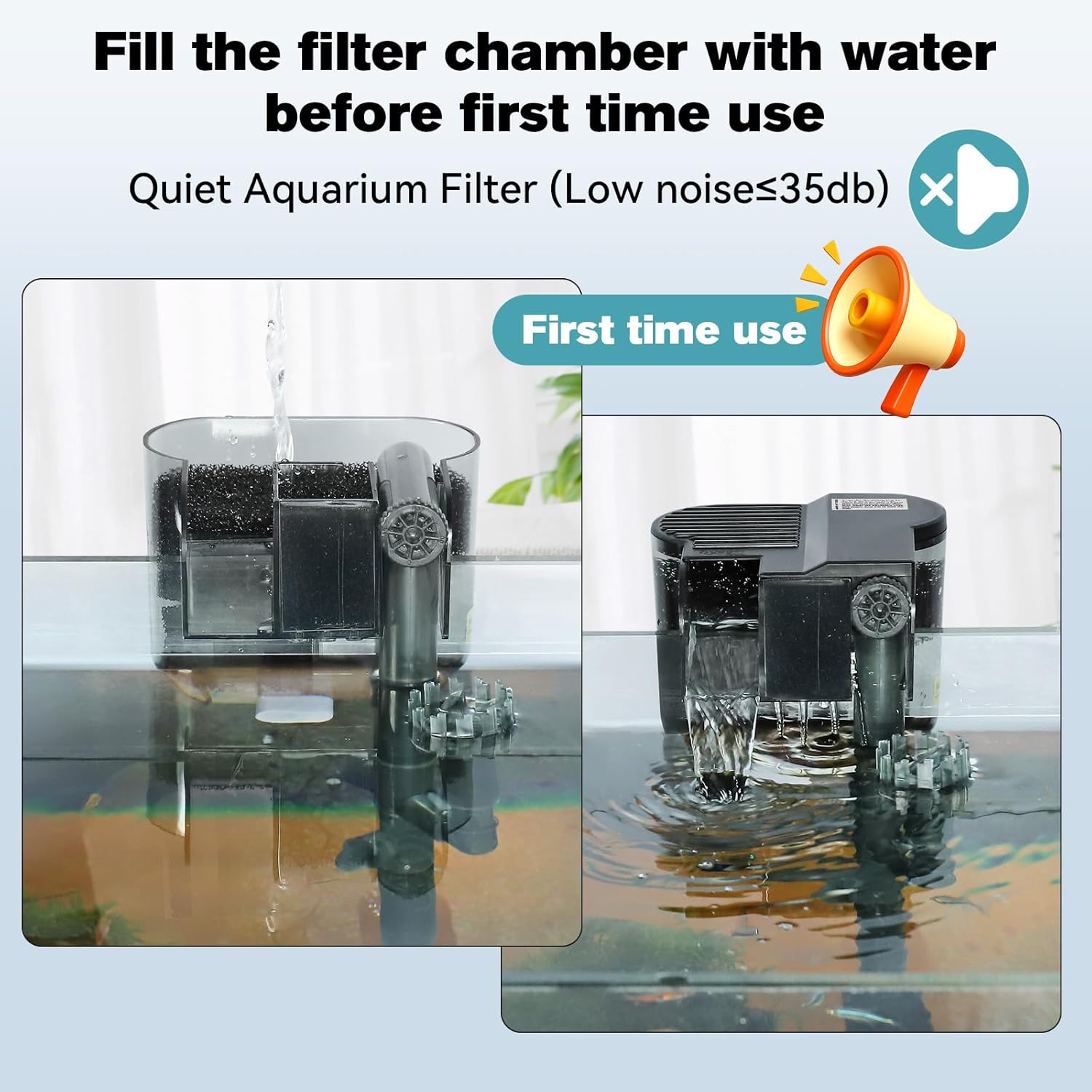 hygger Hang On Back Aquarium Filter, Small Fish Tank Filter Waterfall Filtration System, Adjustable Water Flow with Surface Skimmer, Replaceable Sponge Quiet Hanging Filter for Tank 10~20 Gal
