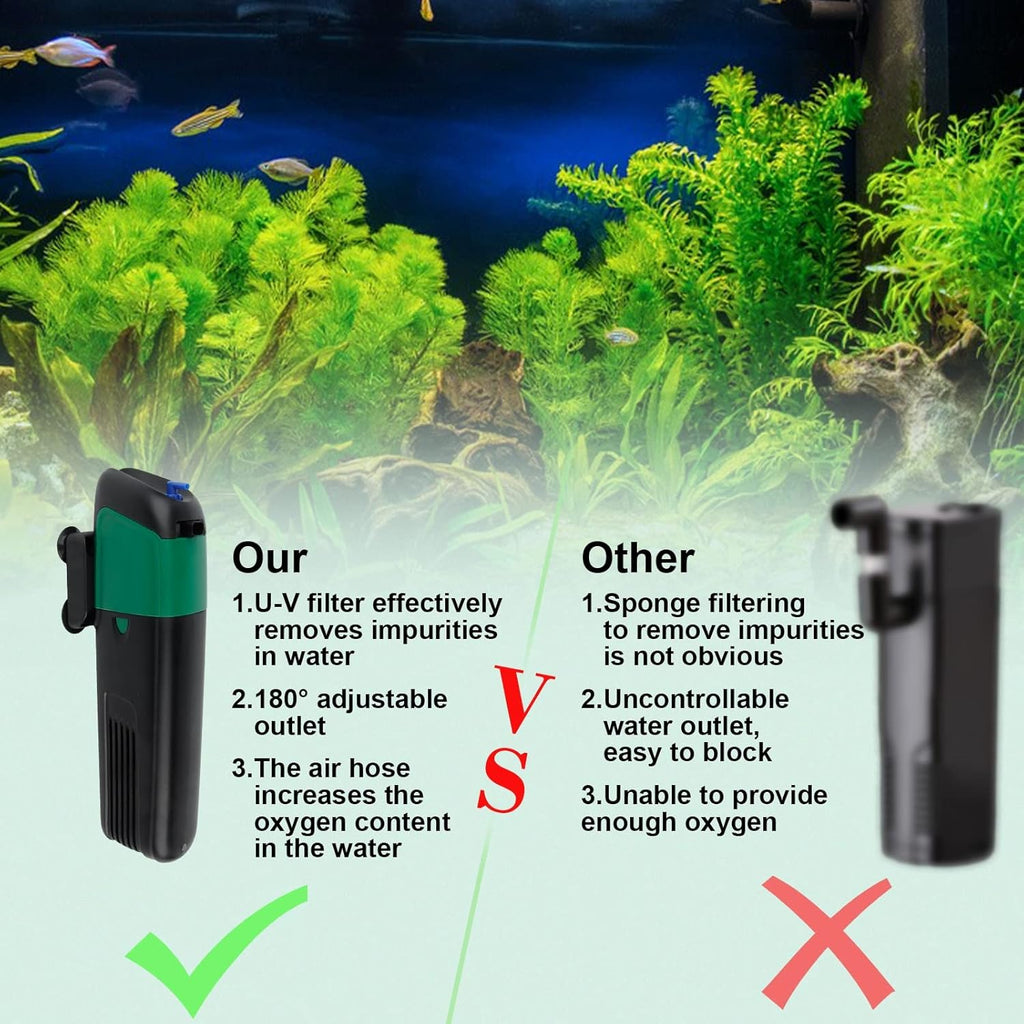 FREESEA Aquarium Power Filter Pump: 5 Watt Internal Filter Increase Oxygen 4 in 1 Pump | 132 GPH for Up to 150 Gallon