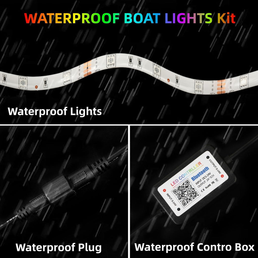 50FT Boat Lights Marine LED Strip Lights, IP66 Waterproof Pontoon Boat Light, 12V RGB Boat Interior Lights, Night Fishing Lights for Jon Boat, Bass Boat, Cabin, Deck, APP/RF Control