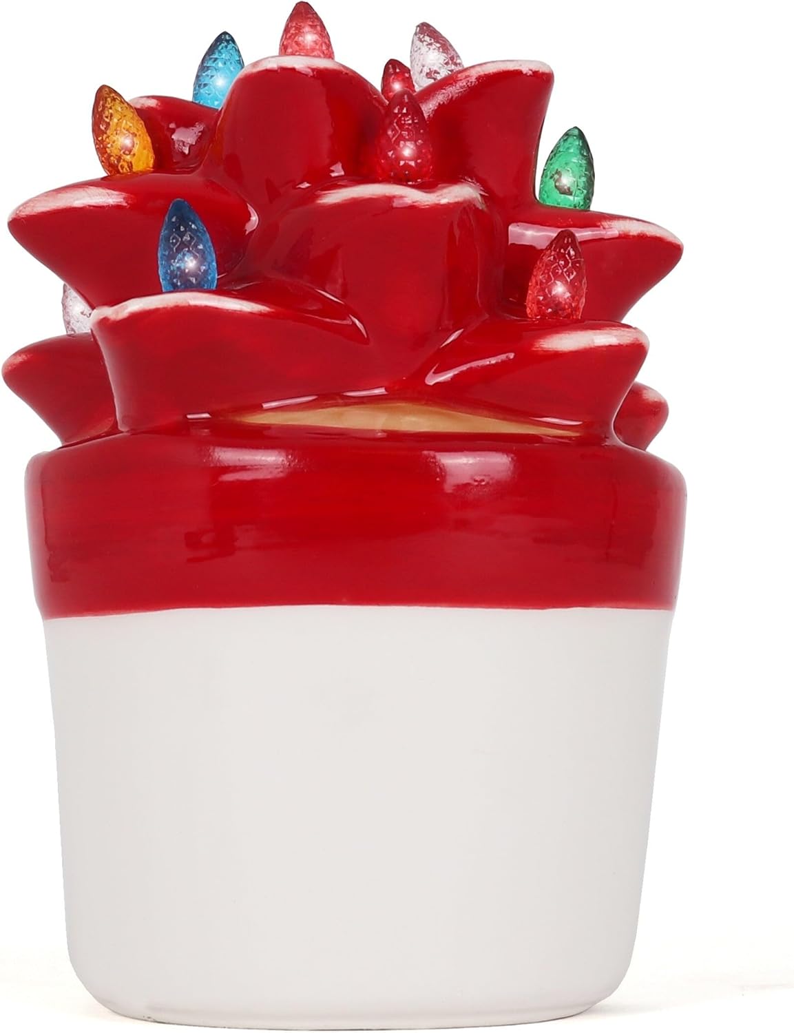 Ceramic Christmas Tree - Tabletop Christmas Tree with Lights - Lighted Vintage Ceramic Tree (Agave Succulent, Succulent Red)