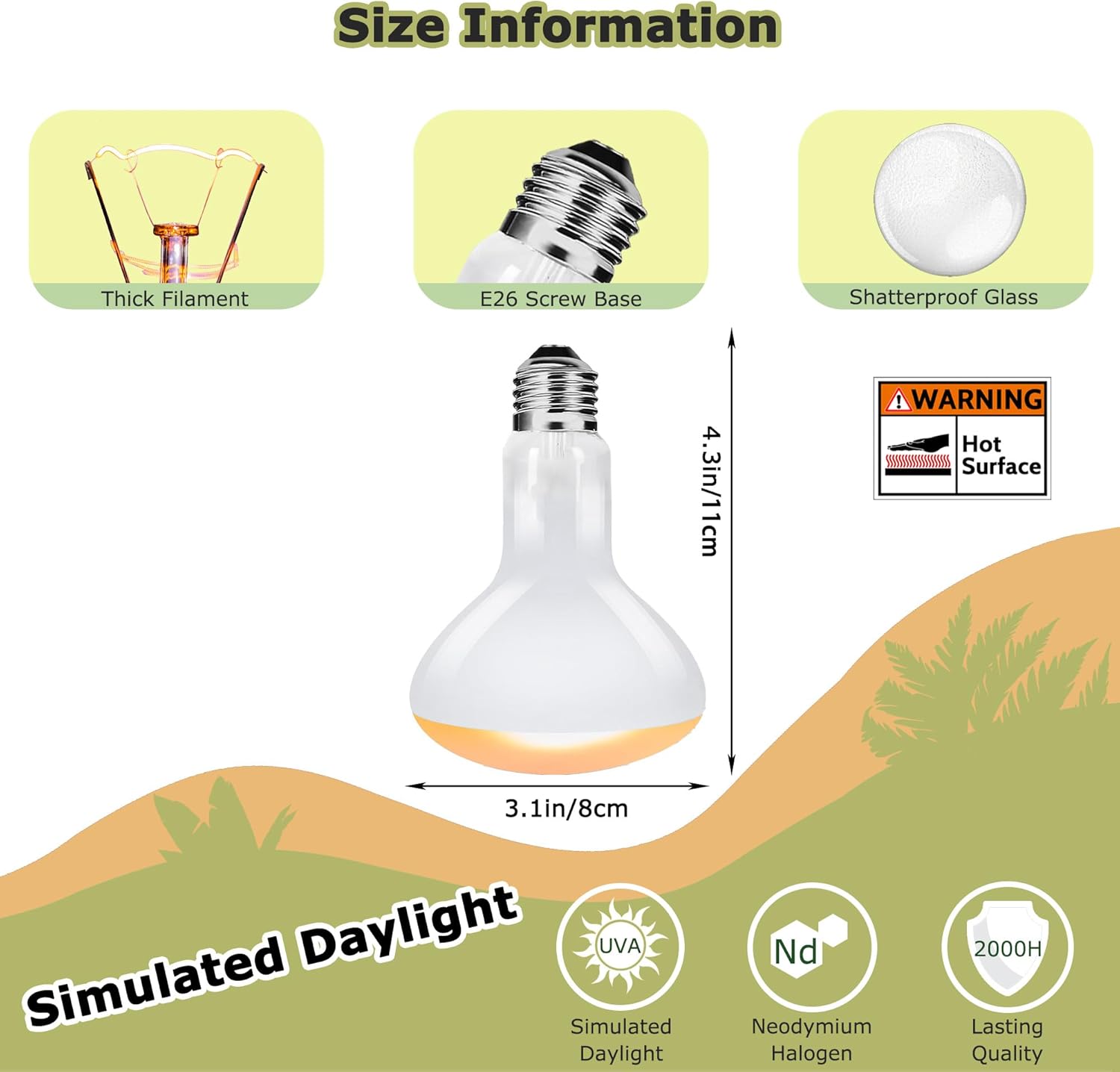 75W Reptile Heat Lamp Bulbs, 2.5 Inch UVA Amphibian Basking Spot Light for Bearded Dragon, Lizard, Tortoise & Chicks – Simulated Sunlight, Daylight Bulb for Aquariums and Tanks | 2 Pack