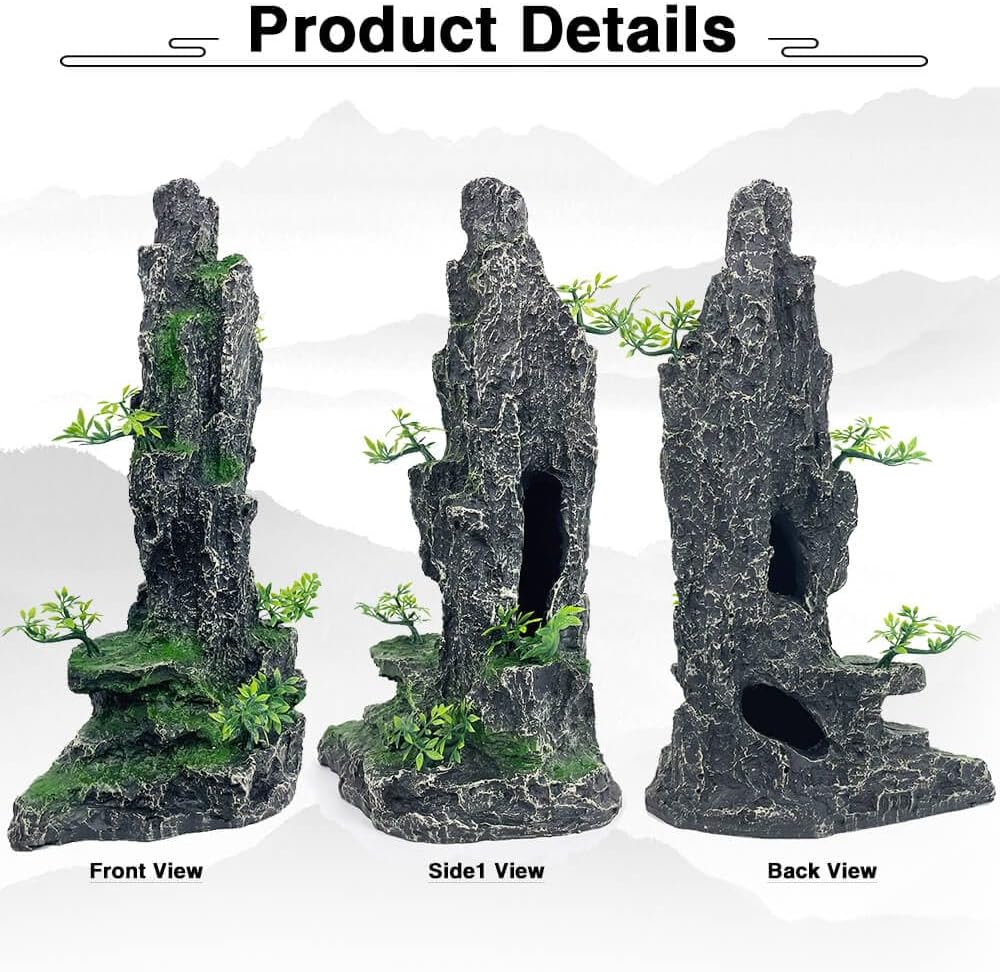 Aquarium Mountain View Stone Ornament Tree Rock Cave Aquarium Decorations Large and Tall Extra Large Aquarium Decorations for Fish Tank Decorations for Fish Tank - 14 Inches High