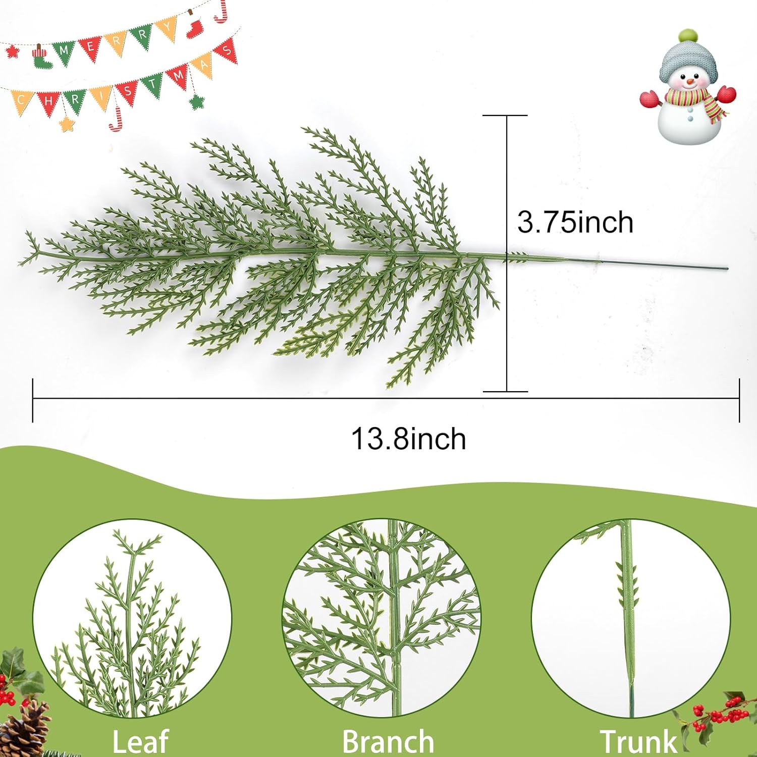 Hananona Artificial Pine Branches, 80 Pcs Christmas Faux Cedar Stems, Artificial Faux Cedar Branches, Fake Christmas Greenery Pine Picks for Wreath Craft DIY Home Kitchen Decorations (80, Green)
