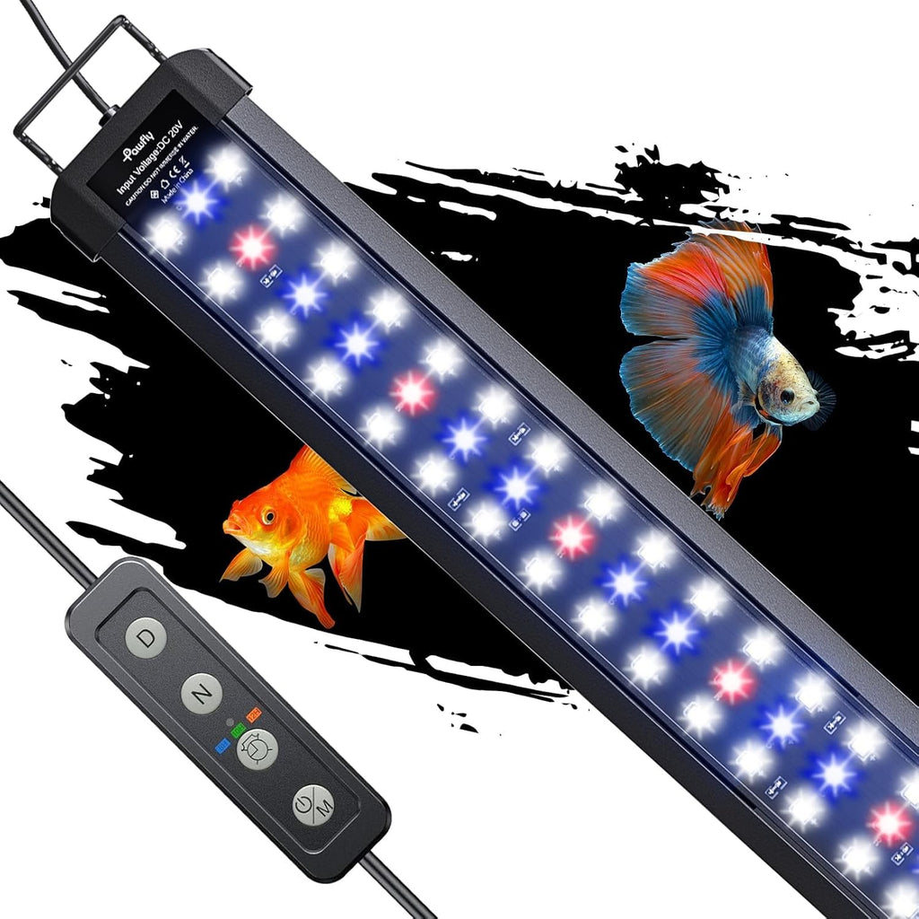Pawfly 28W Aquarium LED Light for 36 to 42 Inch Extendable Fish Tank Light with Full Spectrum Brilliant White Blue Red Lights with Daytime & Night Modes Timer Auto On/Off Adjustable Brightness