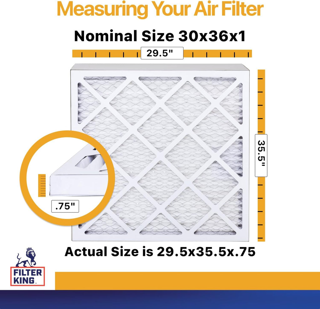 Filter King 30x36x1 Air Filter | 6-PACK | MERV 13 | HVAC Pleated AC Furnace Filters | MADE IN USA | Actual Size: 29.5 x 35.5x .75"