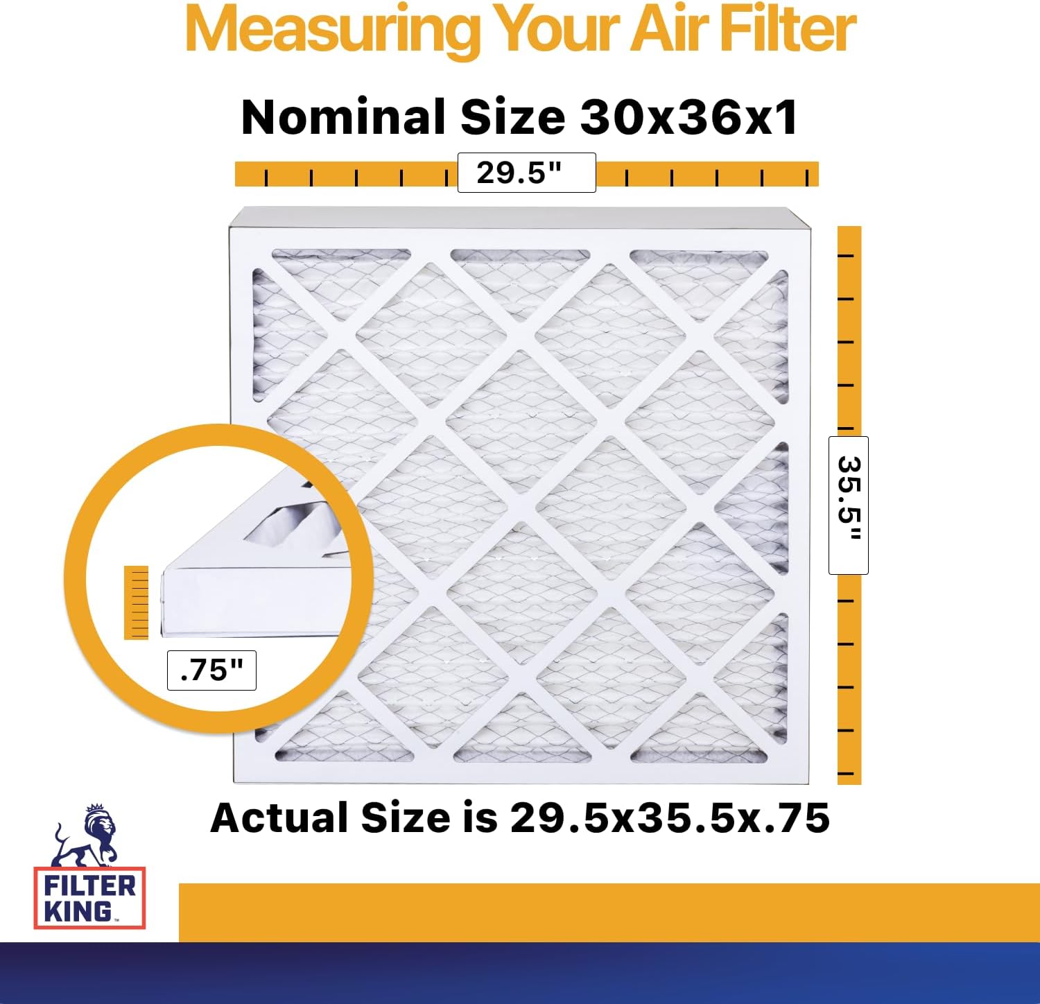 Filter King 30x36x1 Air Filter | 6-PACK | MERV 13 | HVAC Pleated AC Furnace Filters | MADE IN USA | Actual Size: 29.5 x 35.5x .75"