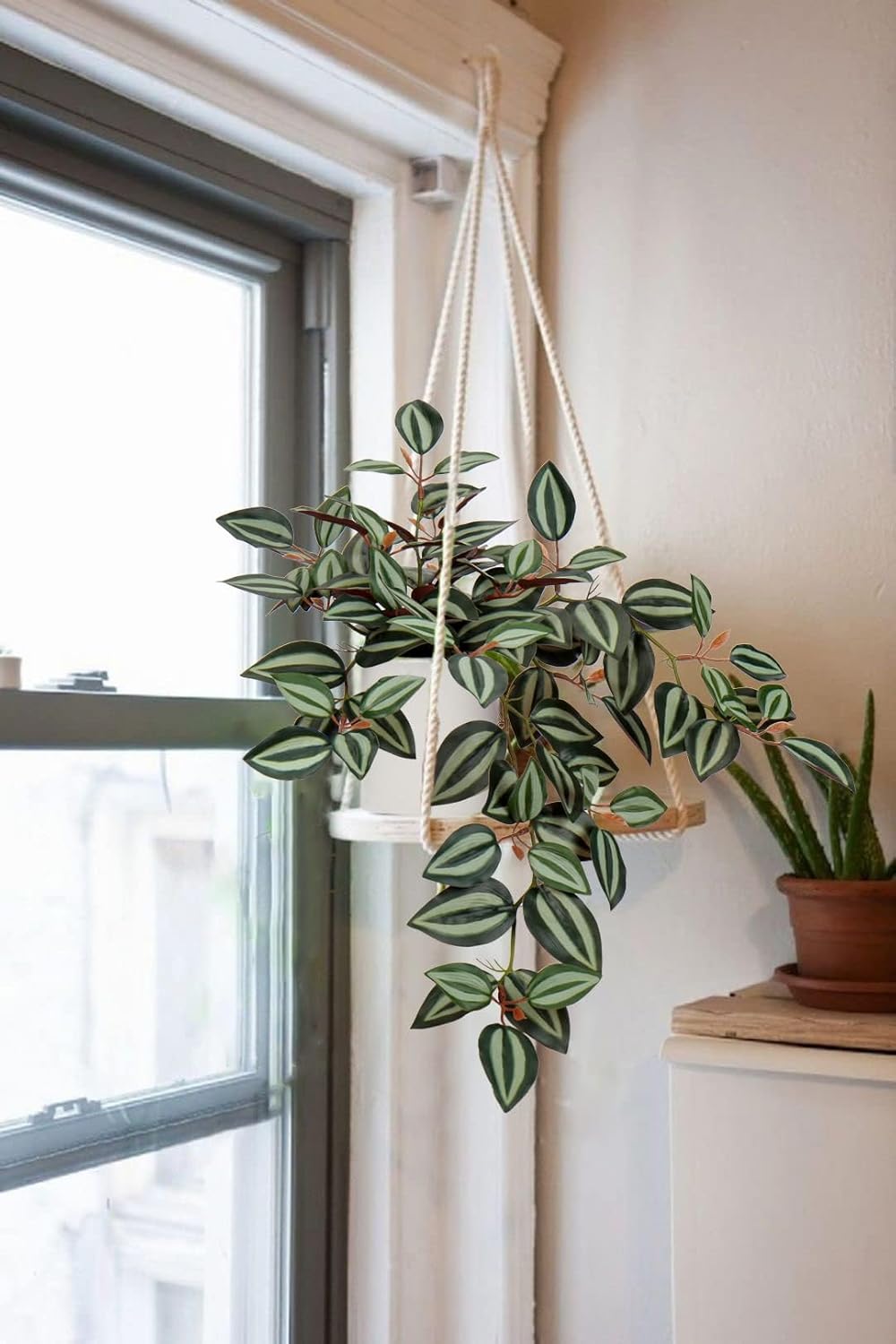 Fake Hanging Plants, 20 Inch Artificial Ivy Plant in Ceramic Pot Faux Vine Potted for Home Bedroom Office Table Shef Indoor Outdoor Decor Desk (Green/Red)