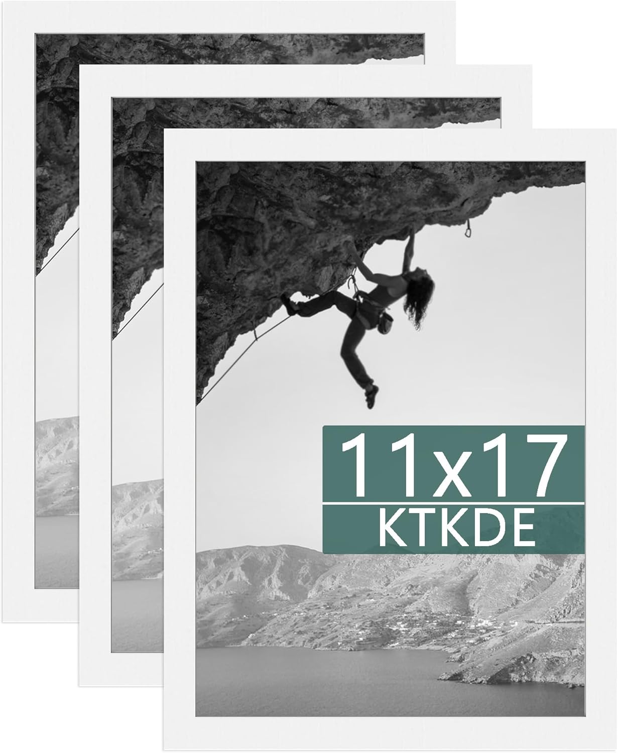 KTKDE 11x17 Picture Frame White Wooden 3 Pack, Shatter Resistant Glass, Rectangle Photo Frame for Photos,Studio Gallery Wall Hanging Posters & Art Prints