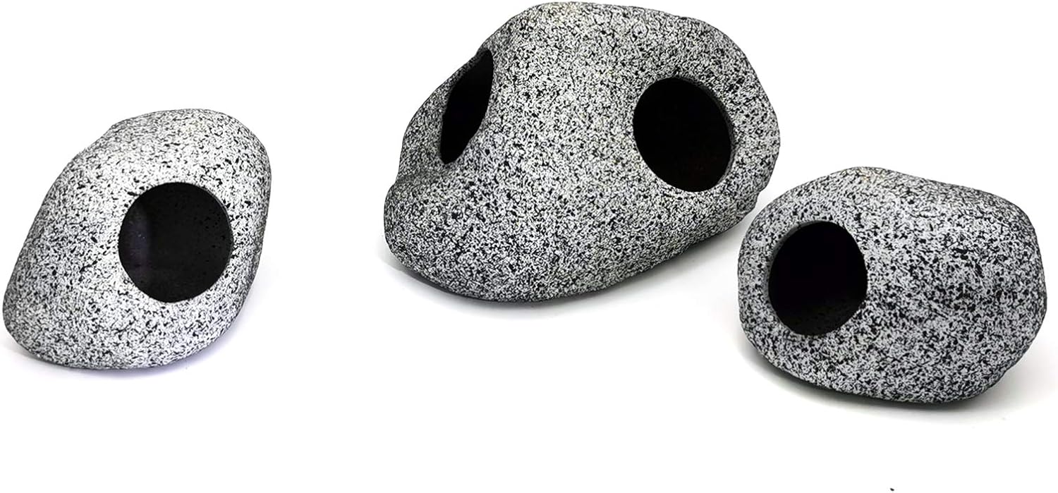 JIH Aquarium Decorations Rock, Ceramic Shelters - Shrimp Habitat, Breeding Tube, Hiding cave, Stackable Fish Tank Decor Cave for Hiding, Betta Fish (J101+J001x2)
