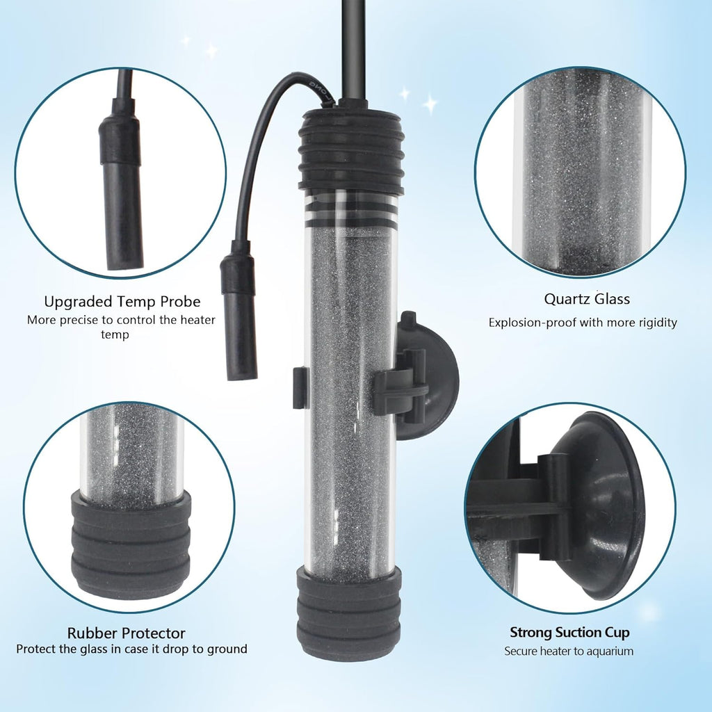 Small Aquarium Heater 150W Submersible Fish Tank Heater for 20-40 Gallons, Dual LED Display Temperature Controller, Suitable for Saltwater and Freshwater, Mini Water Heater for Betta/Turtle Tank