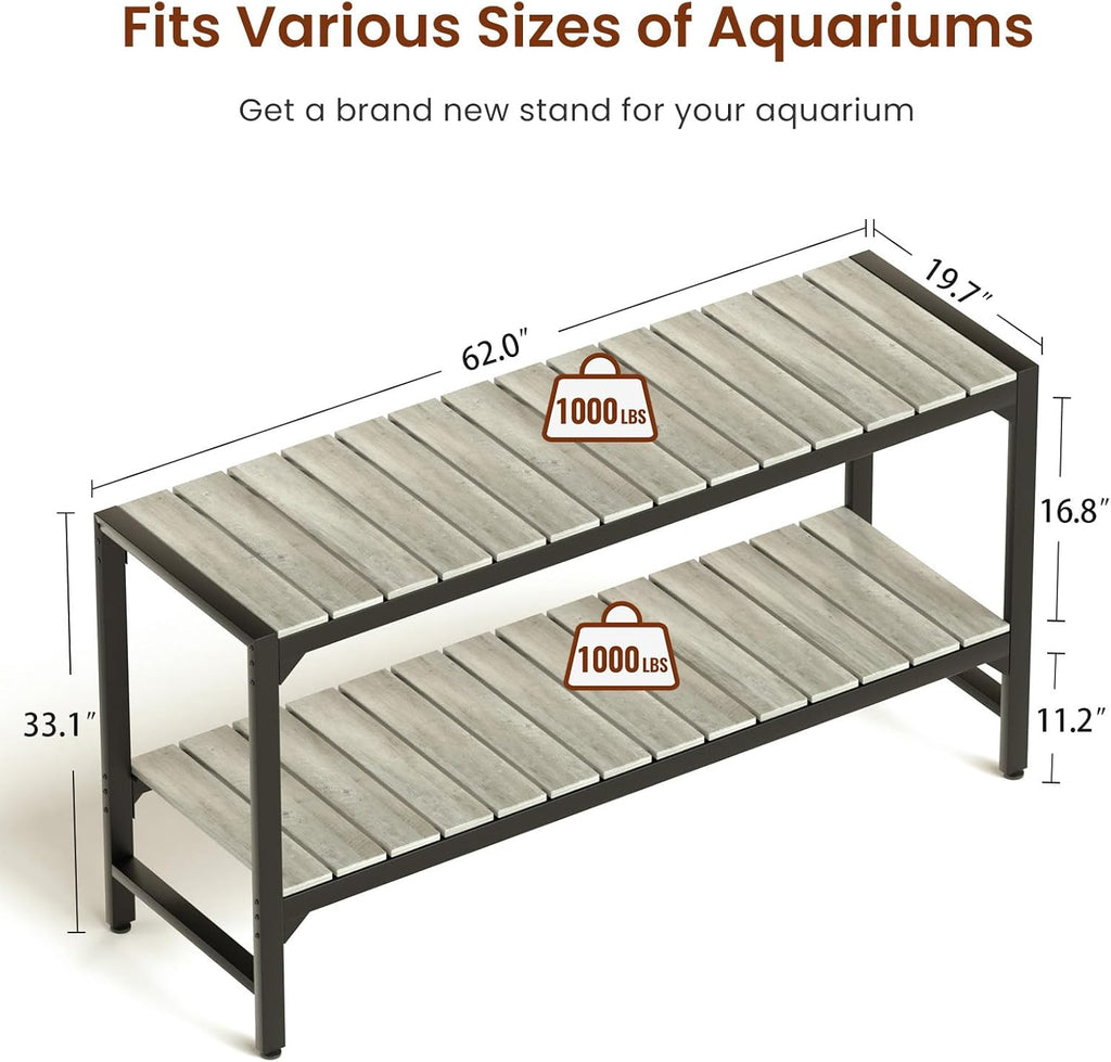 Tatub 55-90 Gallon Fish Tank Stand, Metal Aquarium Stand with 2-tier Open Shelves & Thickened Slats, Heavy Duty Metal Large Aquarium Stand for up to 6 Total Aquariums, 1000 LBS Capacity Per Shelf