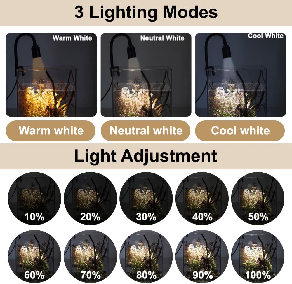 MiOYOOW Clip On Aquarium Light, Mini Dimmable LED Aquarium Light Adjustable Fish Tank Spotlight for Planted Saltwater Freshwater