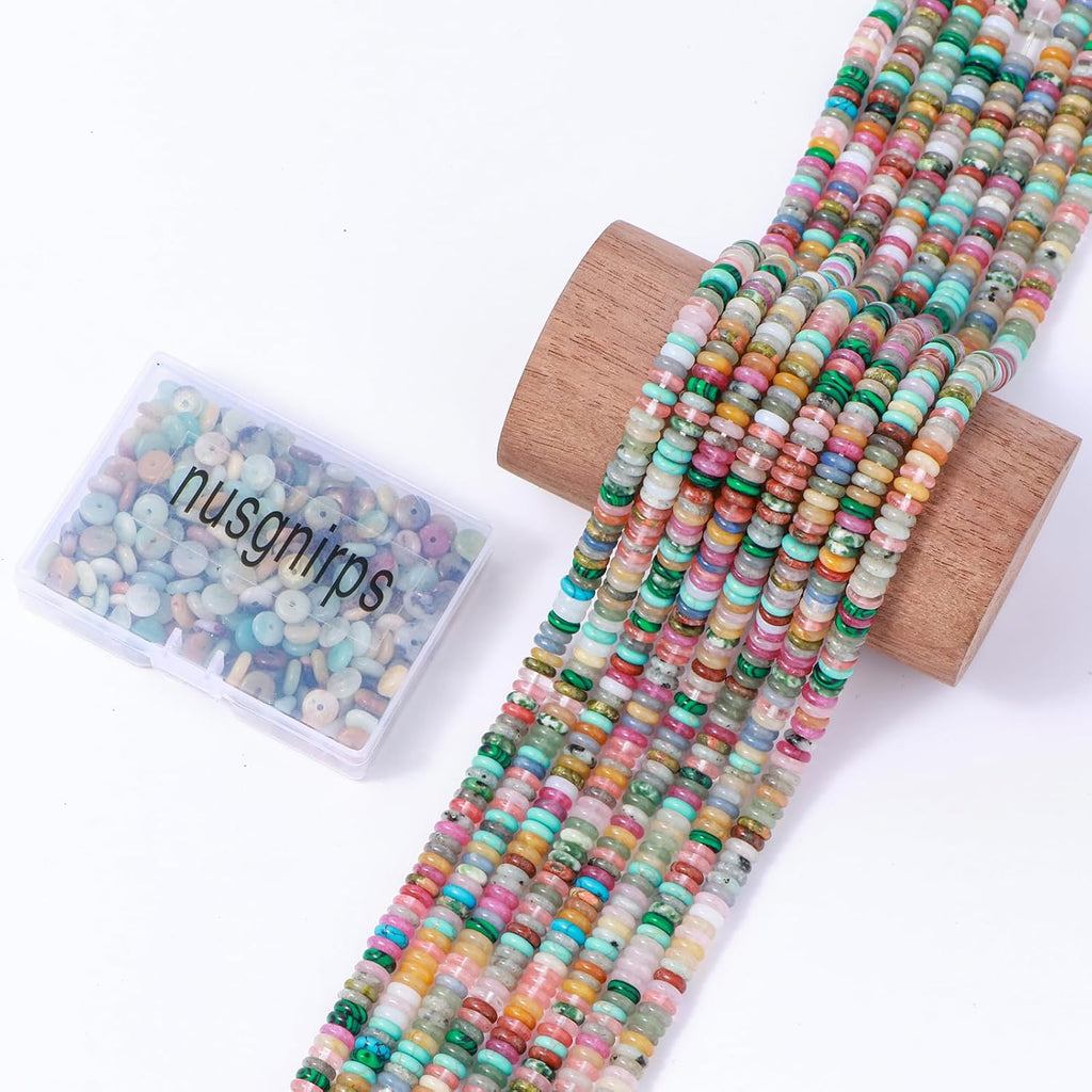 Natural Light Mix Colored Stone Disk Spacer Beads 6x2mm 38cm/str Flat Rondelle Loose Semi Gemstone Caps for Making Bracelets Necklace
