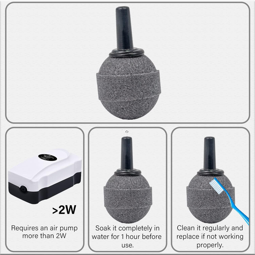 Air Stone Bubble Diffuser Ball - for Aquarium Air Pump and Fish Tanks, Gray, Pack of 10pcs