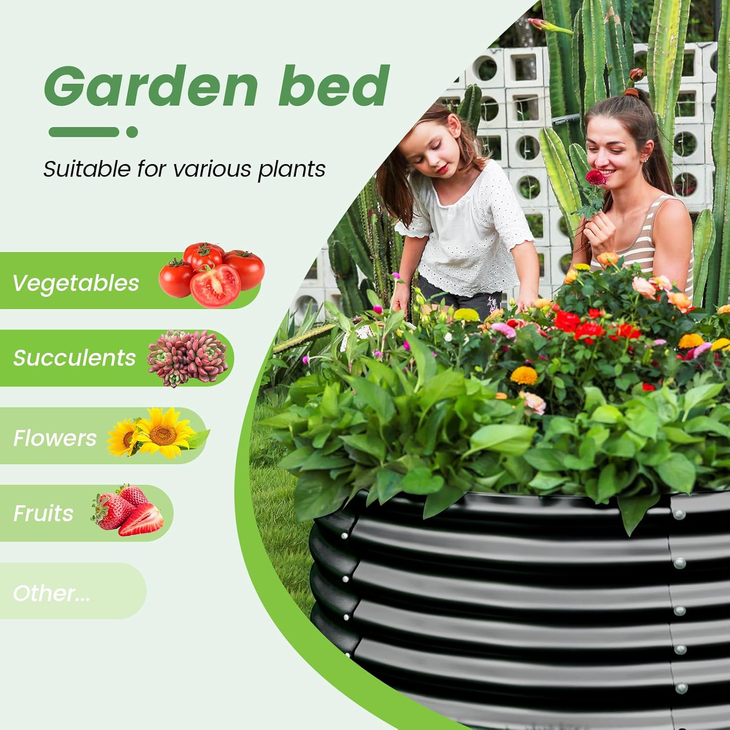 Land Guard 2×2×2ft Galvanized Raised Garden Bed Kit, Round Galvanized Planter Raised Garden Boxes Outdoor, Large Metal Raised Garden Beds for Vegetables, Grey