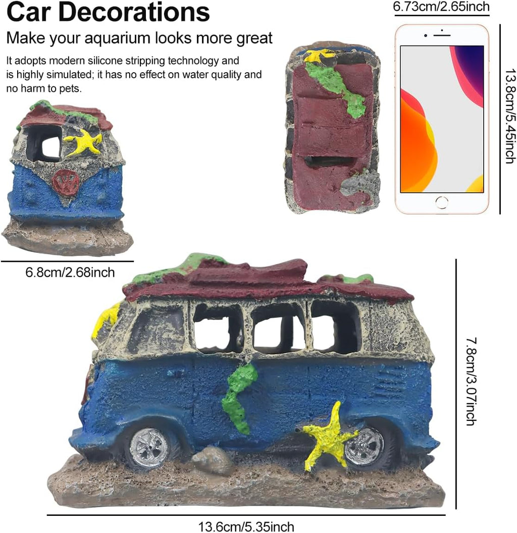 Aquarium Decorations for Fish Tank - Realistic Resin Rock Cave Hideouts, Safe Fish Tank Ornaments with Natural Design for Betta, Goldfish, Shrimp - Easy to Clean (School Bus)