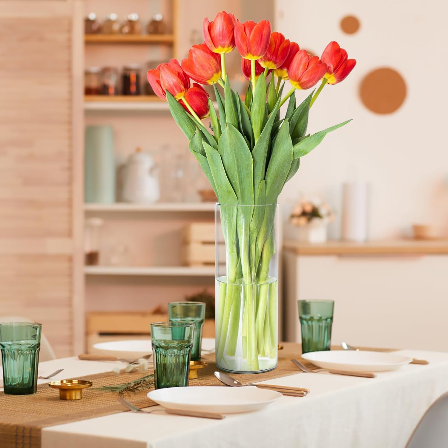 Suream 11.8 Inch Tall Plastic Flower Vases Bulk, Unbreakable Acrylic Cylinder Vases for Wedding Centerpieces, Home Living Party Dinner Office Decorations
