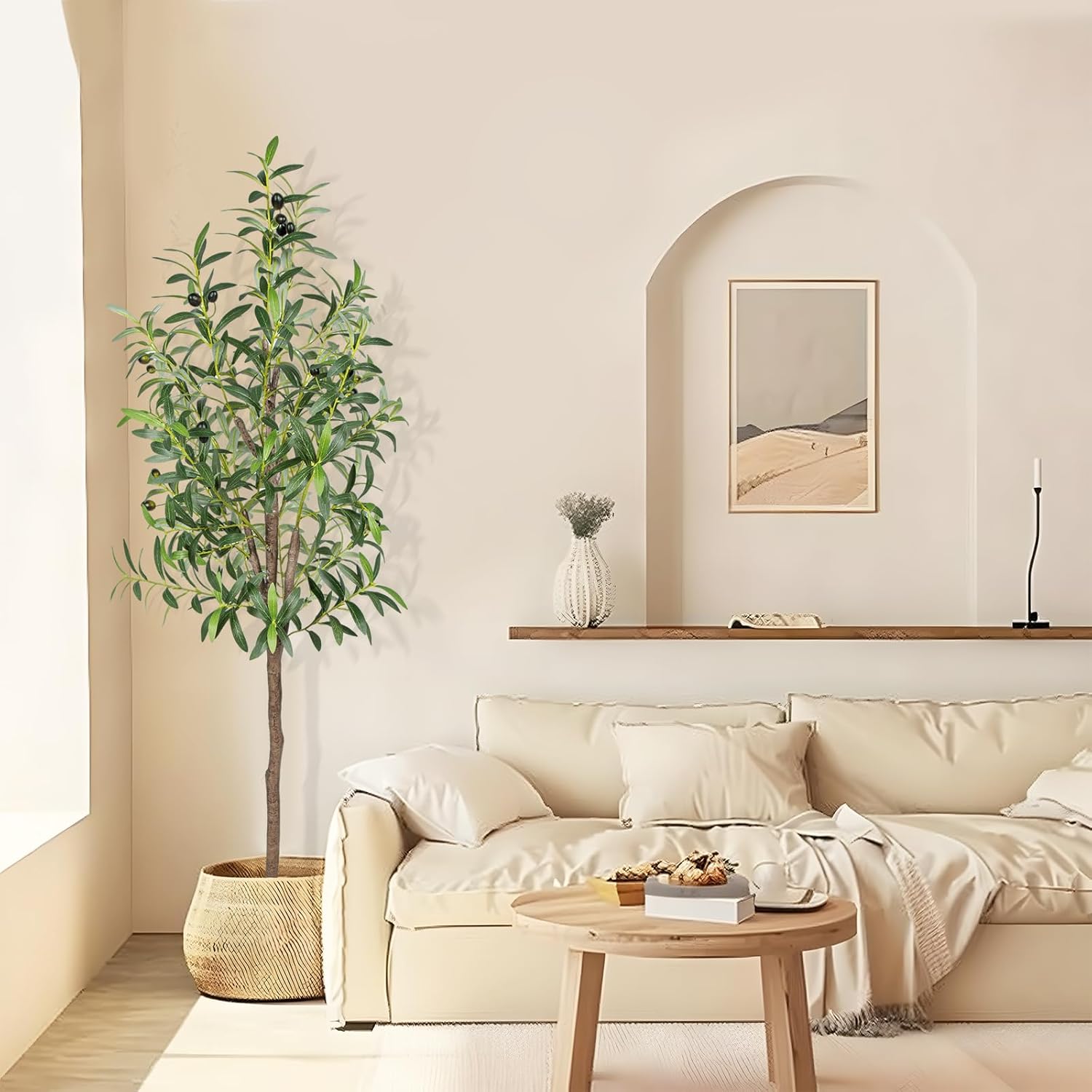 Artificial Olive Tree 5FT Tall Faux Silk Plant 60inch Fake Olive Tree with Trunk and Lifelike Fruits for Home Office Decor Indoor 1pack