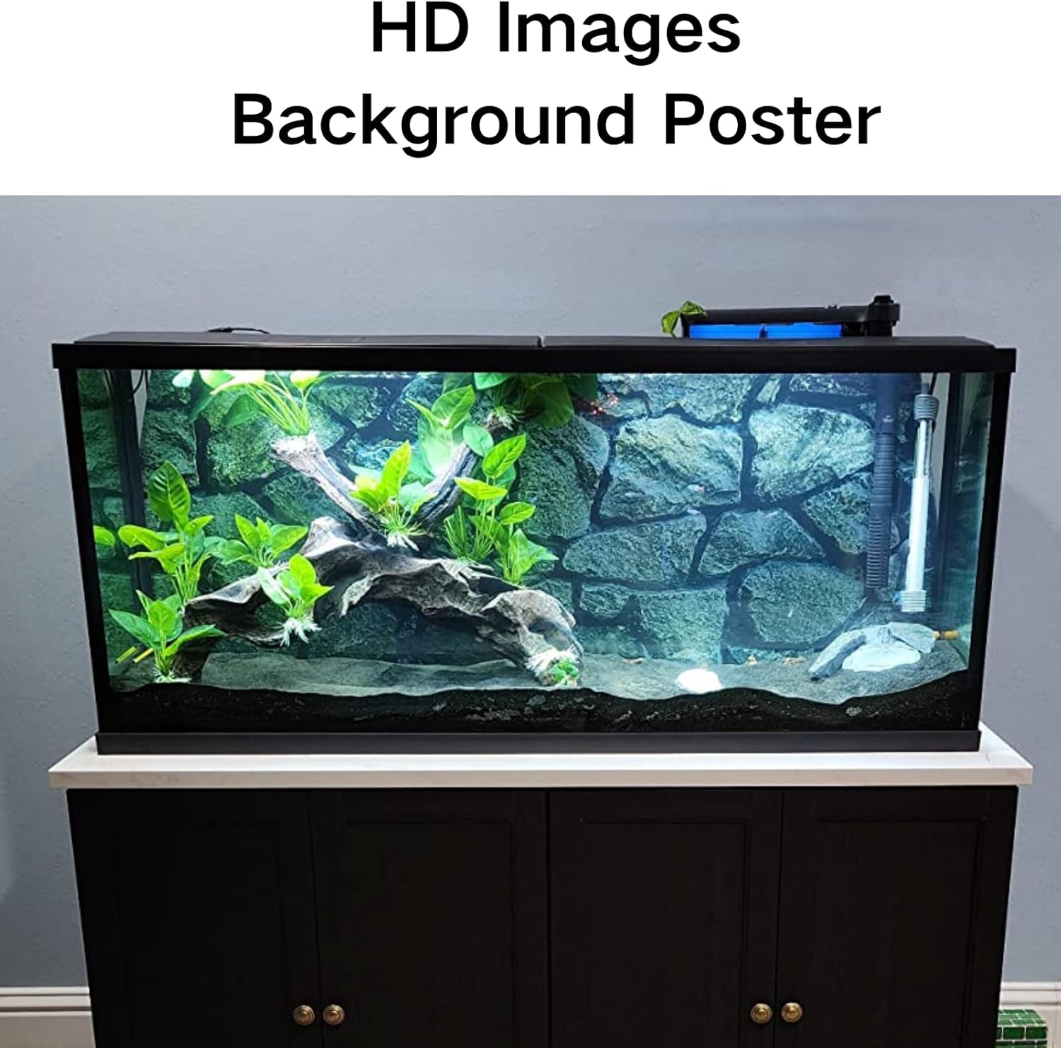 ELEBOX Fish Backgrounds Paper Double Sides 3D Stone & Trees Aquarium Background Picture 19" x 48" Fish Tank Background