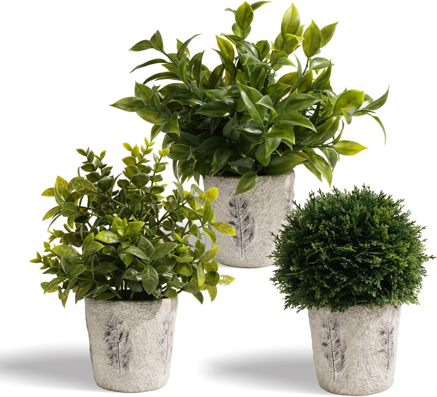 3 Pack Small Fake Plants in Cement Planter (11.42/10.83/9.21 Inch) - Artificial Plants Indoor/Outdoor, Small Realistic Greenery for Home Decor, Bathroom, Bedroom, Kitchen & Office