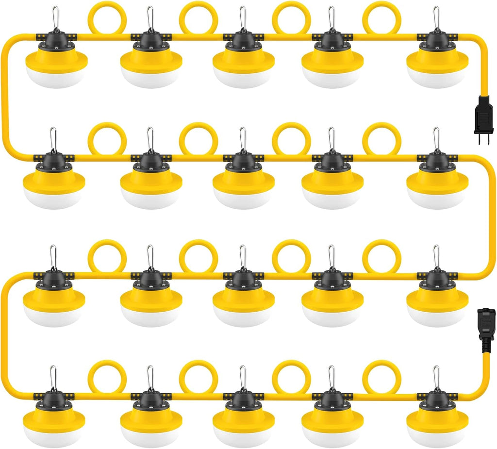 New 200FT Construction String Lights LED Industrial Grade Best for Construction Sites,Renovation, Walkways,Patio,Mine cave,Outdoor Lighting Solutions Use,Free for Climbing Hook 2Prong