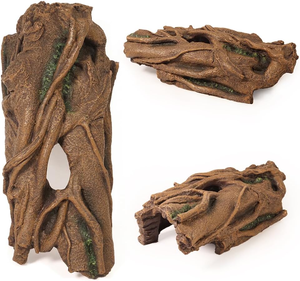 Fish Tank Decorations XL 13.4" Large Bearded Dragon Tank Accessories Driftwood for Aquarium Natural Hollow Tree for Shrimp or Betta Fish Hideout Reptile Tank Accessories
