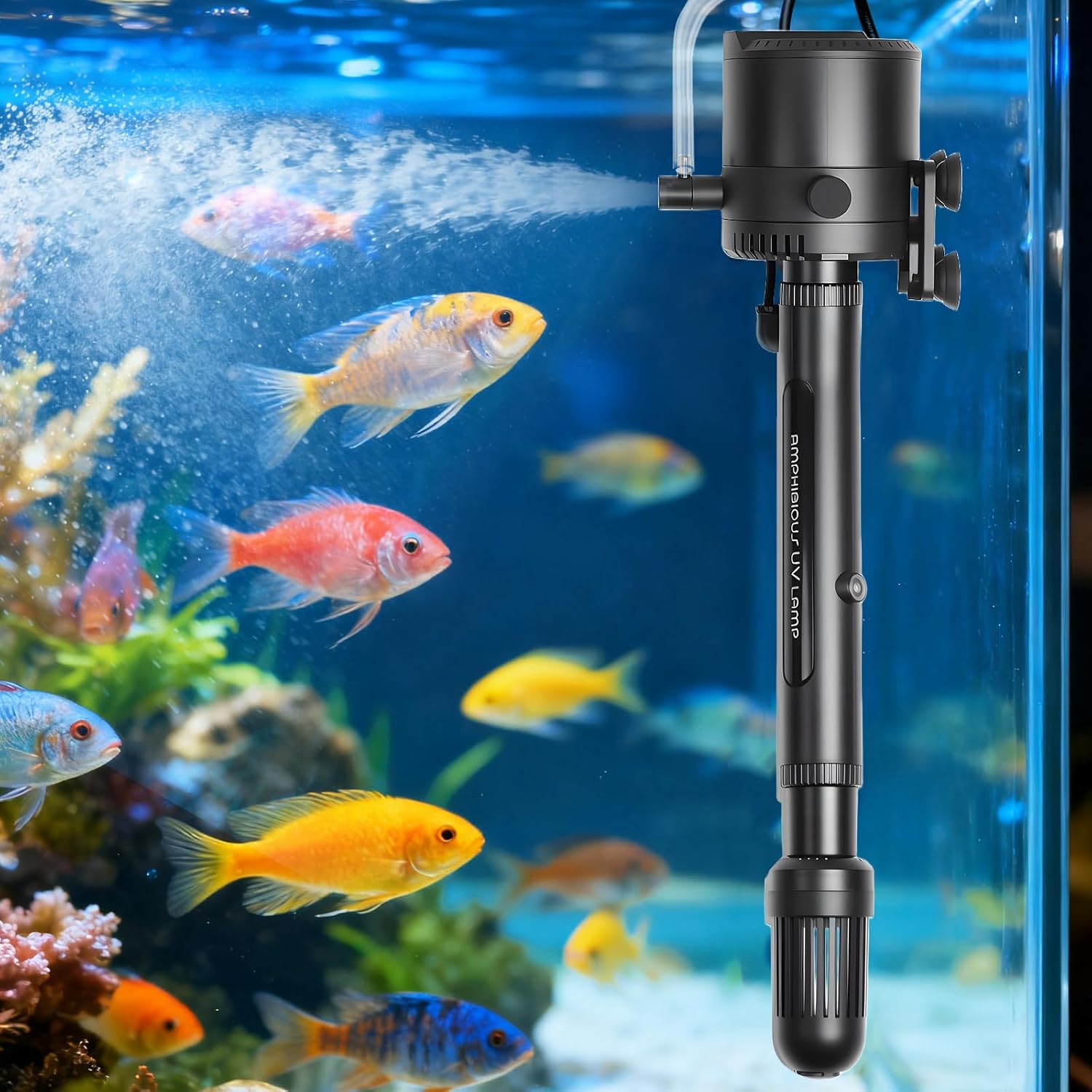 Aquarium Filter for 10–40 Gallon Tanks, 135 GPH Internal Pump, Sponge Filtration, Quiet Small Turtle Tank Filter