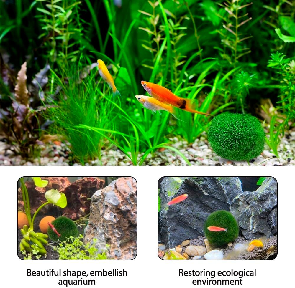 MiOYOOW 4PCS Decorative Moss Balls, Artificial Moss Decorations, Creative Aquatic Plant Ornaments for Fish Tank Aquarium Garden Home Bowl Vase Party Wedding Christmas Decor