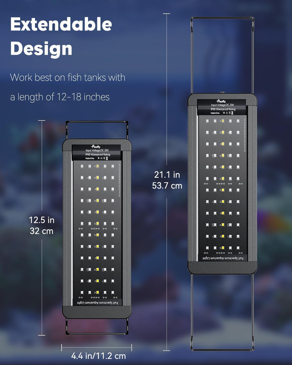 Pawfly 12W Saltwater Aquarium Light for 12" to 18" Fish Tanks Dimmable LED Reef Light for Coral Extendable Marine Fish Tank Light with Full Spectrum D/N Mode Timer Auto On/Off Adjustable Brightness