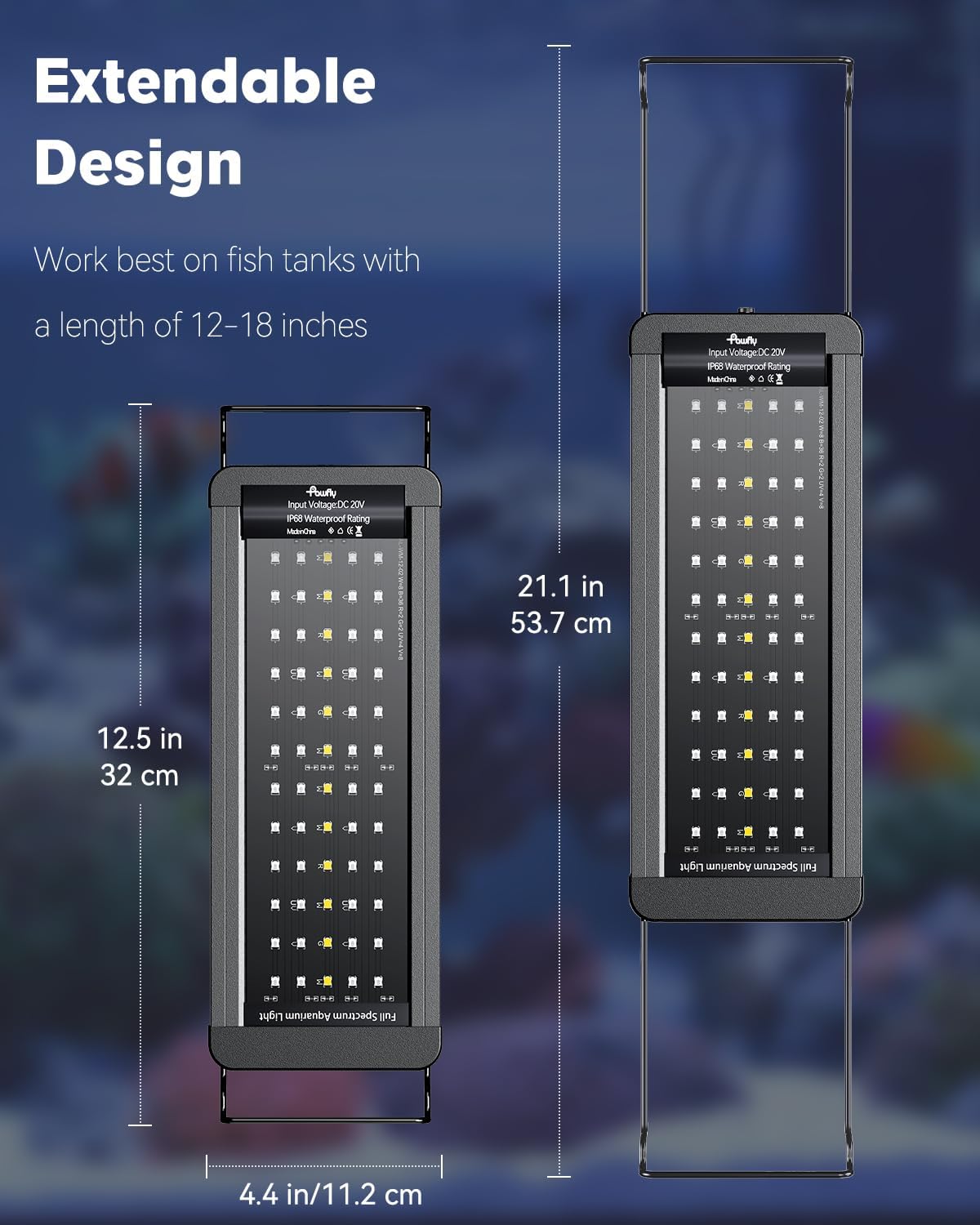 Pawfly 12W Saltwater Aquarium Light for 12" to 18" Fish Tanks Dimmable LED Reef Light for Coral Extendable Marine Fish Tank Light with Full Spectrum D/N Mode Timer Auto On/Off Adjustable Brightness