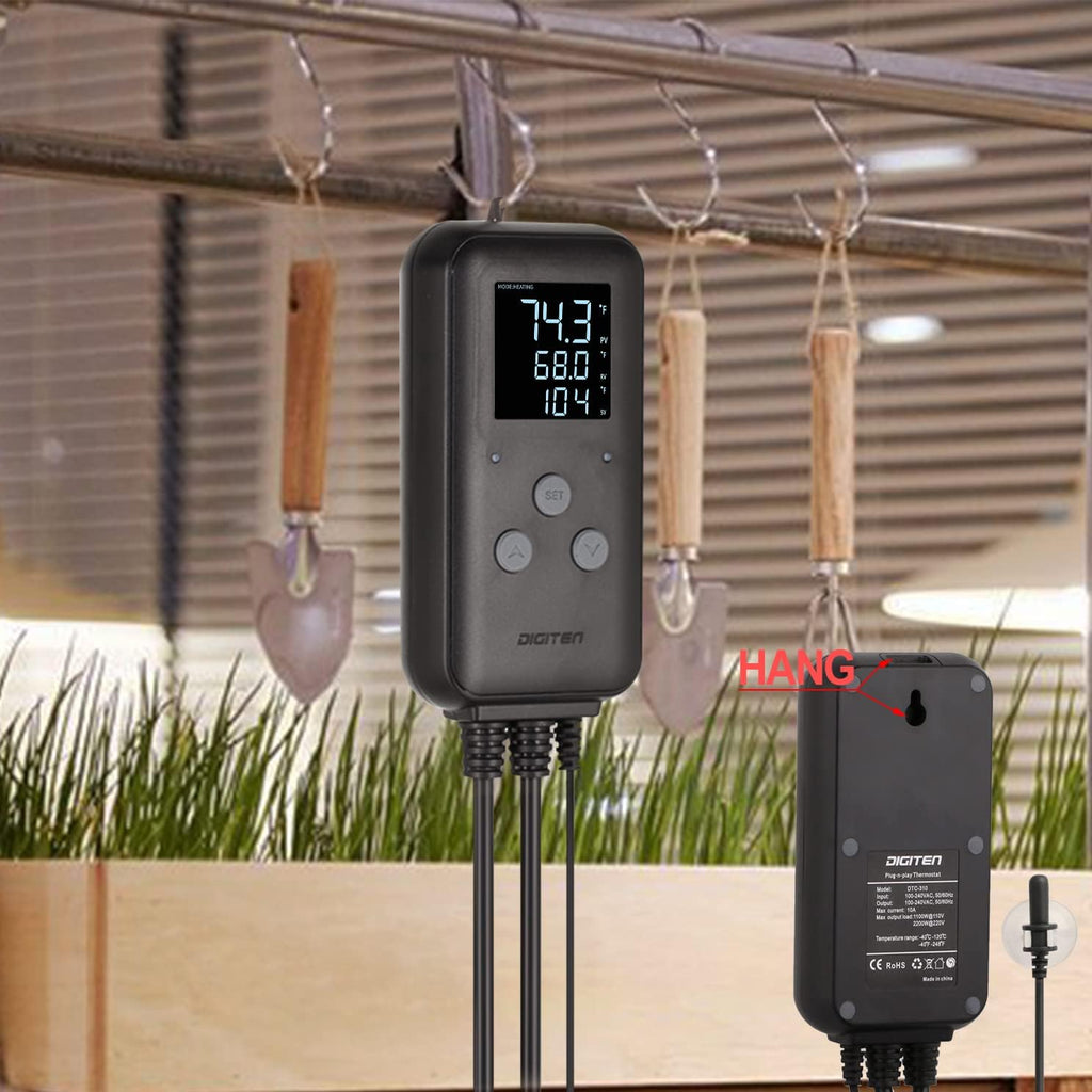 Reptile thermostat, Greenhouse Temperature Controller, Digital Waterproof Thermostat for Home Brewing Fermentation Breeding Incubation Greenhouse Terrarium, Heating & Cooling Outlet 110V 15A 1650W