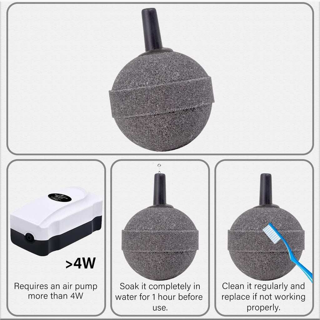 Air Stone Bubble Diffuser Ball - for Aquarium Air Pump and Fish Tanks, Gray, Pack of 10pcs