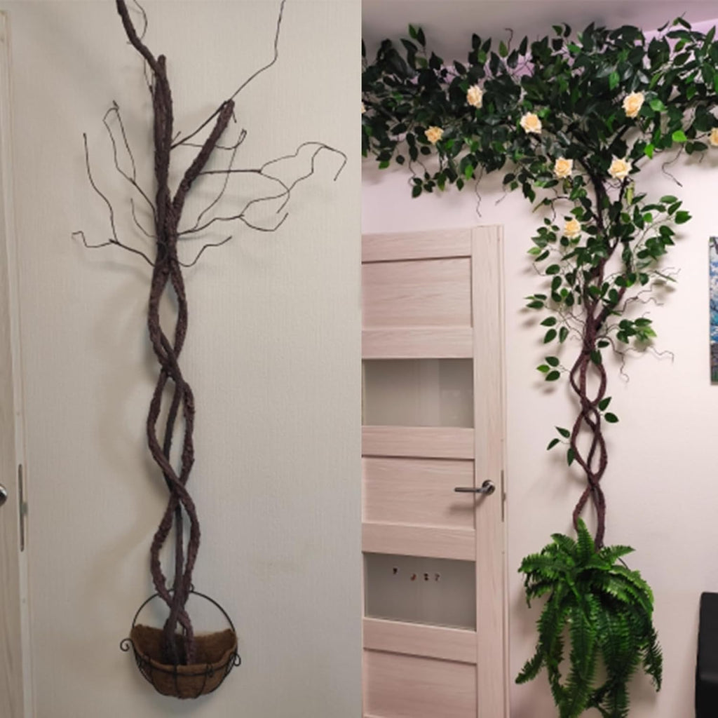 300cm/118inch Flexible Brown Big Artificial Tree Branches Fake Tree Trunk Leaf Garland Rattan Wreath Cherry Blossom Grape Cane Vines for Wall Hanging Front Door Reptile Habitat Decoration