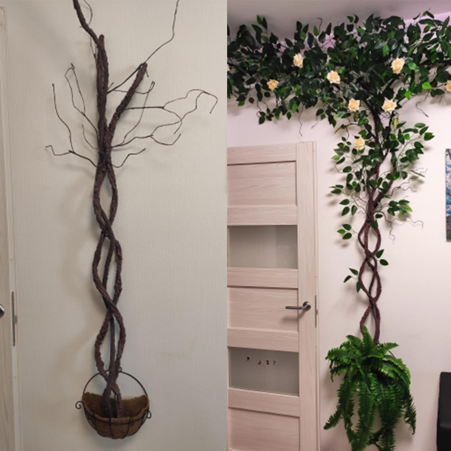 300cm/118inch Flexible Brown Medium Artificial Tree Branches Fake Tree Trunk Garland Rattan Wreath Cherry Blossom Grape Vines Floral for Wall Hanging Front Door Reptile Habitat Decoration