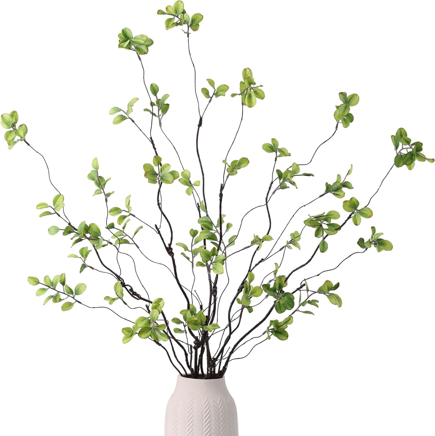 mizii 5pcs Artificial Greenery Stems 38in Realistic Faux Ficus Branches Long Stem with Green Leaves Fake Plants Eucalyptus Stems Greenery Decoration for Vase Table Room Home Indoor Decor (Green)