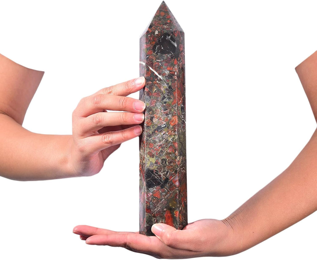 JIC Gem Large Brazilian Red Agate Crystal Tower Natural Red Healing Crystal Point Wand Obelisk 6 Faceted Reiki Chakra Meditation Therapy Home Decor Crystal Gift 2.2-2.6 Lbs