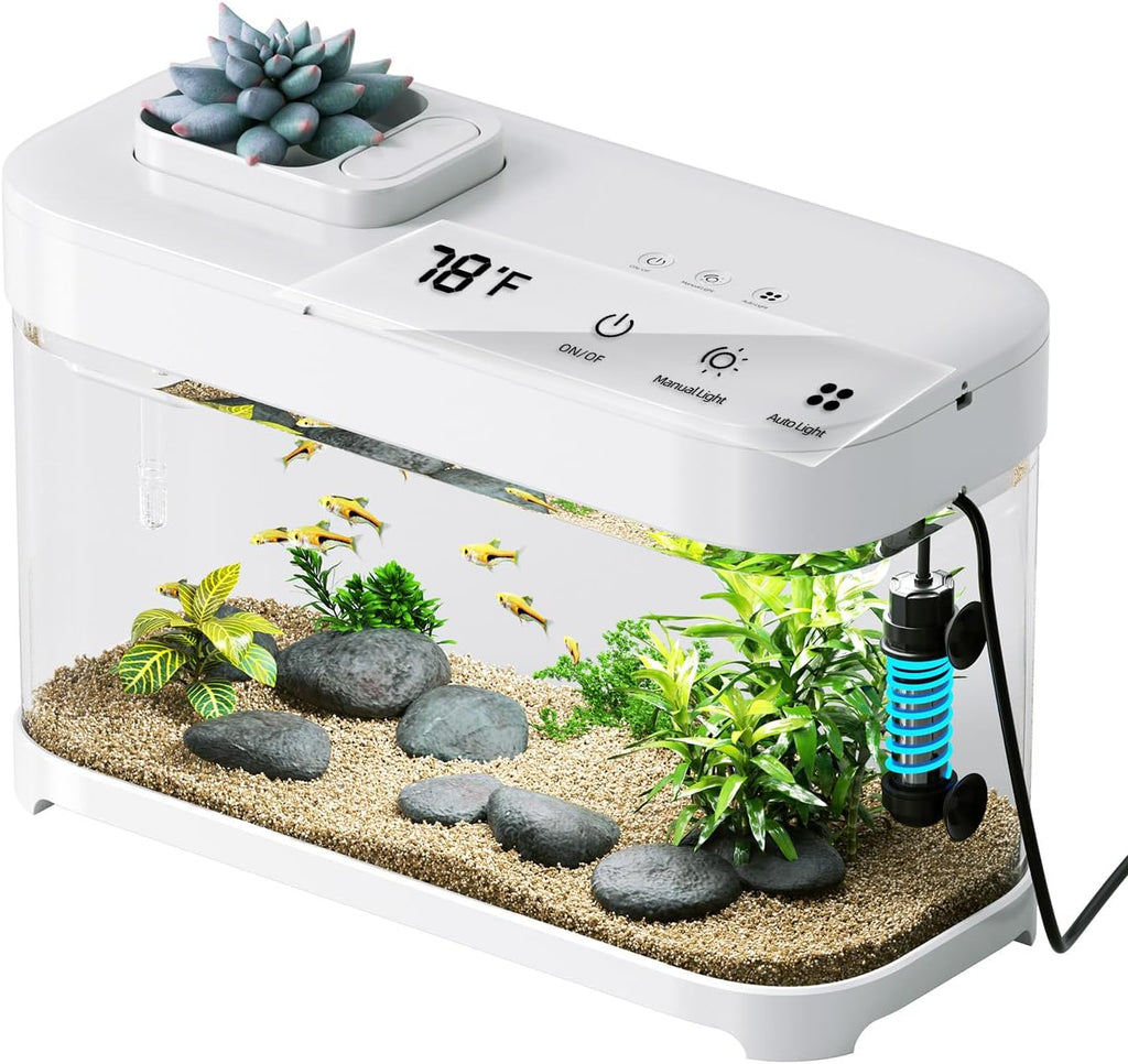 Smart Fish Tank Aquarium 3 Gallon with Heater, Temperature Monitor, 3 Stage Filtration, 8 Color Lighting, Aquarium Siphon, Small Betta Tank Kit, Acrylic
