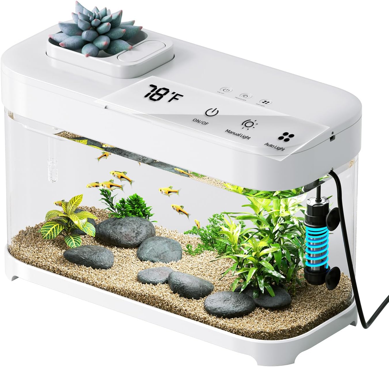 Smart Fish Tank Aquarium 3 Gallon with Heater, Temperature Monitor, 3 Stage Filtration, 8 Color Lighting, Aquarium Siphon, Small Betta Tank Kit, Acrylic