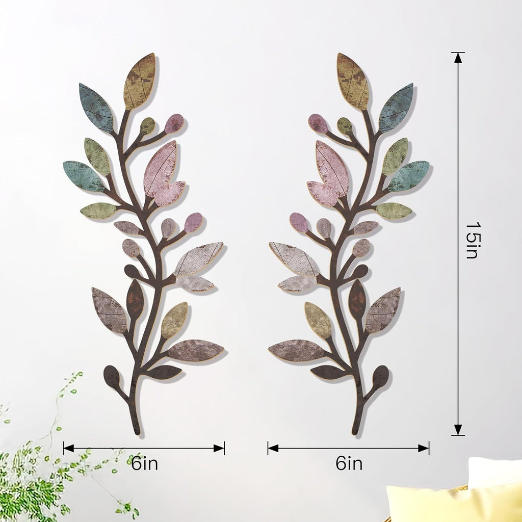 Zzbakress 2 Pcs Colorful Tree Leaf Wall Art Decor Vine Home Wall Decor Olive Branch Leaf Wall Ornament Large Wall Decor for Bedroom, Living Room, Wall Sculptures Indoor Outdoor (Multicolor)