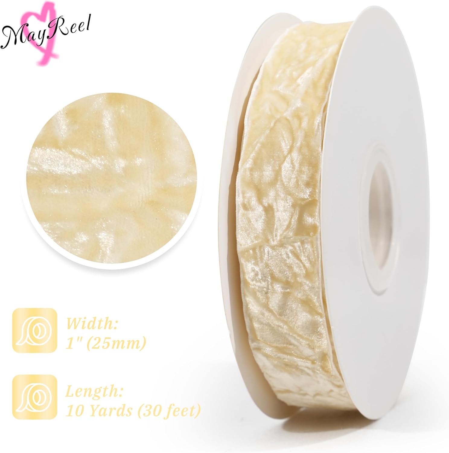MAYREEL 1 Inch Ivory Crushed Velvet Ribbon Light Cream Vintage for Flower Bouquets Wedding Invitations Crafts Gift Wrapping Party Favor Boxes 10 Yards