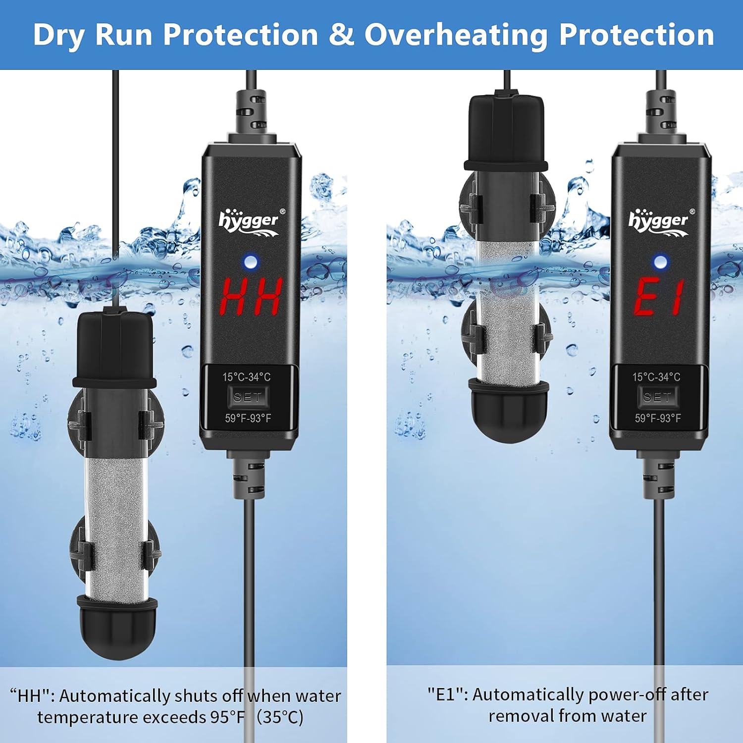 hygger Small Aquarium Betta Heater, Submersible Fish Tank Heater 10W/25W/50W/100W with LED Digital Display, Suitable for Marine Saltwater and Freshwater up to 5/10/16/26 Gallon