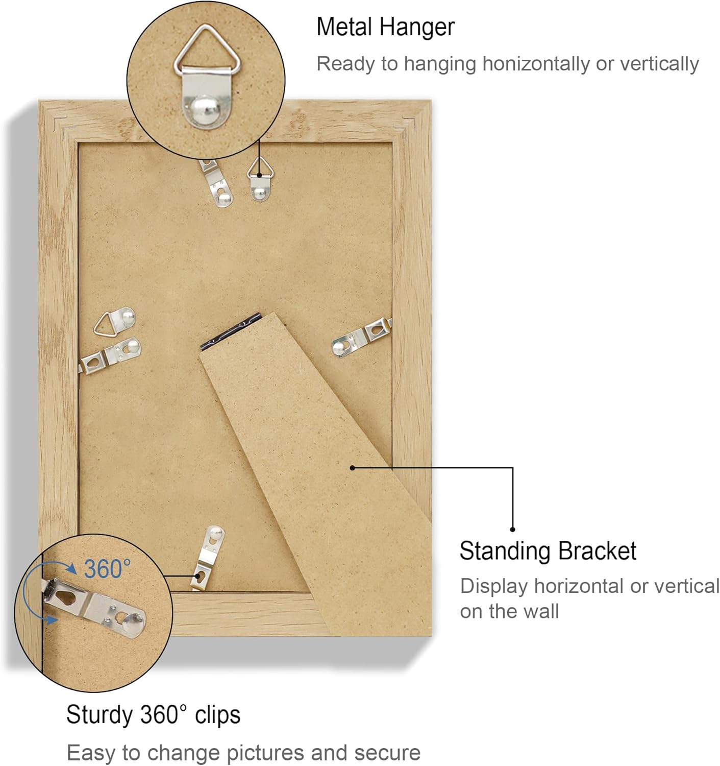 5.5x8.5 Picture Frame Set of 4, Made of Real Glass and Natural Oak Frame, 5.5 by 8.5 Photo for Wall or Tabletop
